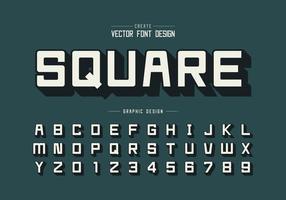 Font and alphabet vector, Square typeface letter and number design, Graphic text on background vector