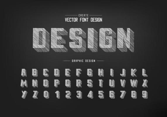 Chalk shadow bold Font and alphabet vector, Pencil sketch typeface and number design