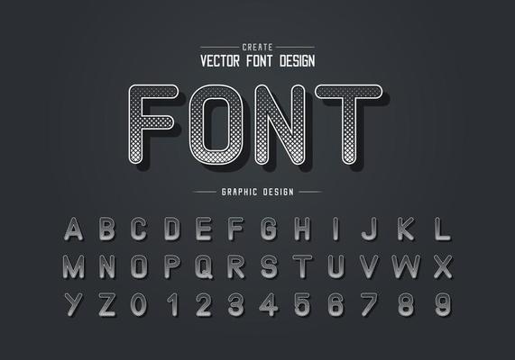 Halftone square font and alphabet vector, Digital typeface letter and number design