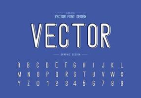 Line font with white shadow and alphabet vector, Letter style typeface and number design vector