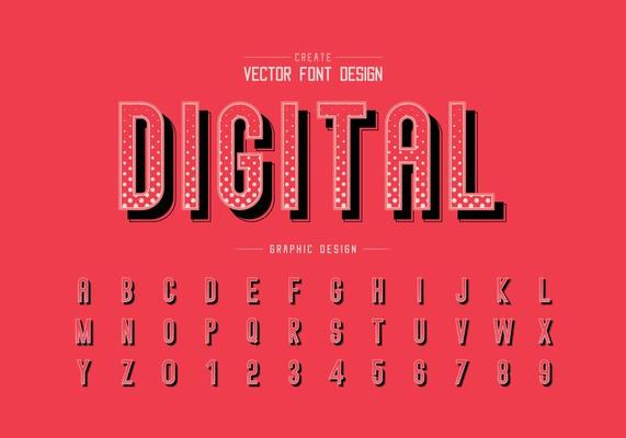 Halftone circle font and alphabet vector, Digital letter typeface and number design, Graphic text on background