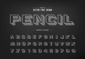 fuente de boceto a lápiz y vector de alfabeto en negrita, letra y número de letra de diseño de tiza