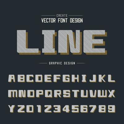 Line Font Shadow and Bold alphabet vector, Square typeface letter and number design on background