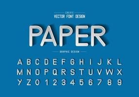 corte de papel de fuente y vector alfabético, letra tipográfica de script y diseño de números