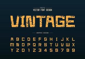 Vintage font and alphabet vector, Texture square typeface letter and number design vector