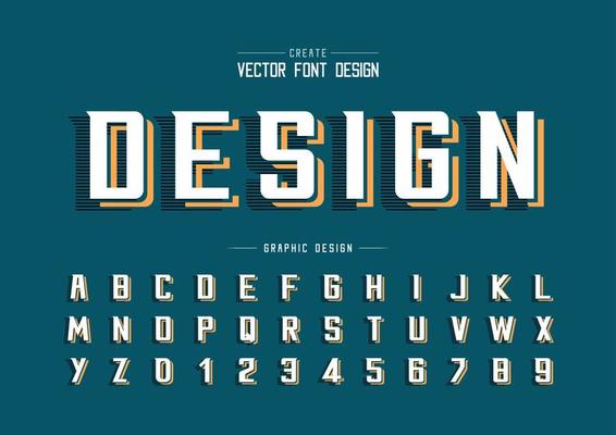 Font and alphabet vector, Line Bold Modern Typeface and letter number design, Graphic text on background