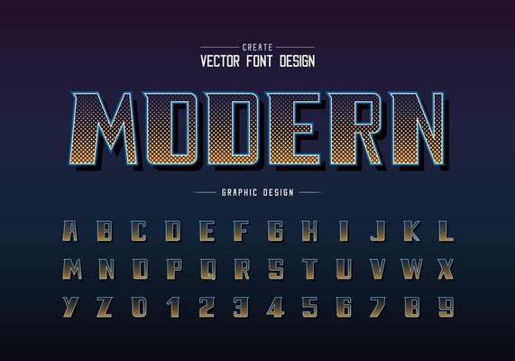 Halftone square font and bold alphabet vector, Digital modern Typeface and letter number design