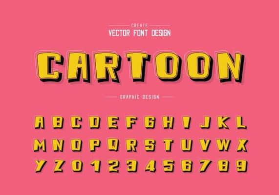 Shadow and line Cartoon font vector, Alphabet bold typeface and number design, Graphic text on background