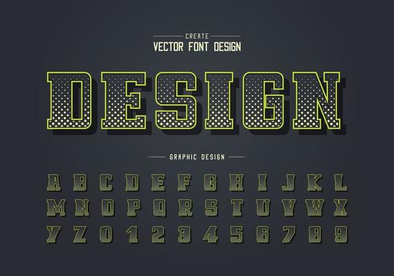 Halftone circle font and bold alphabet vector, Digital script and number design