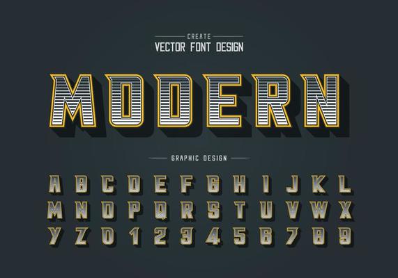Line font and alphabet vector, Digital bold modern typeface and letter number design