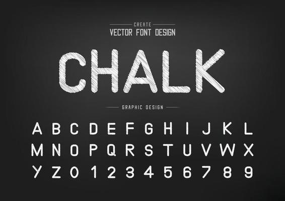 Sketch Font and alphabet vector, Chalk Typeface letter and number design, Graphic text on background