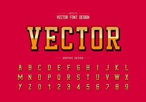 Gold font and alphabet vector, Shadow golden typeface and number design, Graphic text on background vector