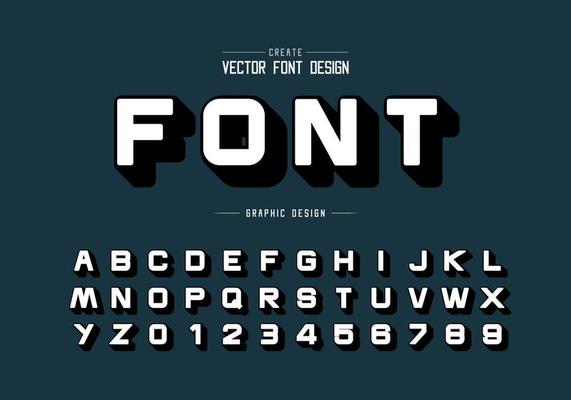 Round font and alphabet vector, Shadow design typeface letter and number, Graphic text on background