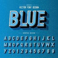 fuente y vector alfabético, diseño de letras en negrita y texto gráfico sombreado sobre fondo azul