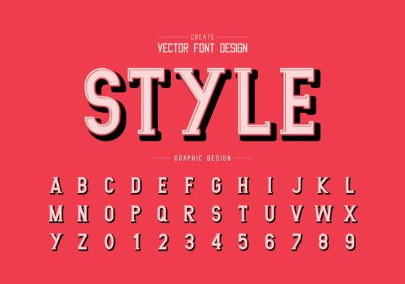 Shadow font and alphabet vector, Writing style typeface letter and number design