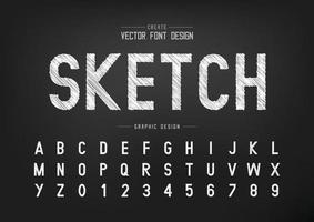 Sketch Font and alphabet vector, Chalk Style typeface letter and number design, graphic text on background vector