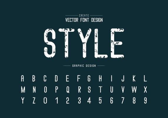 Vintage font and alphabet vector, Texture letter style typeface and number design