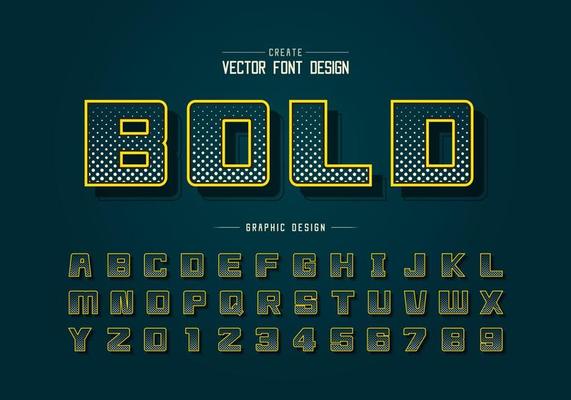 Halftone circle font and alphabet vector, Digital bold square typeface letter and number design