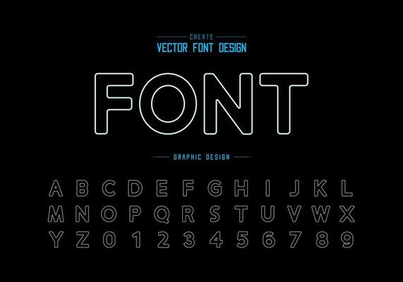 Line font and round alphabet vector, Design typeface and number, Graphic text on background