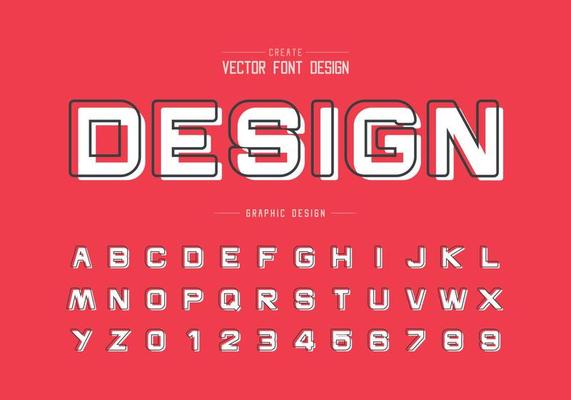 Line font with white shadow and round alphabet vector, Design typeface letter and number