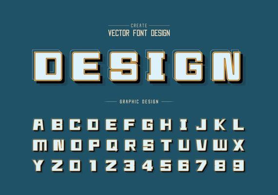 Shadow and line Bold Font vector, Alphabet square typeface letter and number design, Graphic text on background