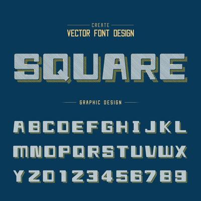 Line Bold Font shadow and Graphic alphabet vector, Square typeface letter and number design
