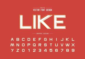 Line font with white shadow and alphabet vector, Design typeface letter and number, Graphic text on background vector