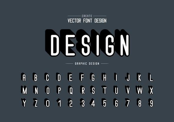 Shadow font and alphabet vector, Letter style typeface and number design