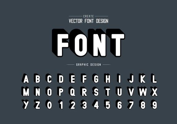 Shadow font and alphabet vector, Style typeface letter and number design