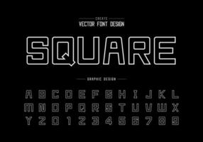 Line font and alphabet vector, Square typeface letter and number design, Graphic text on background vector