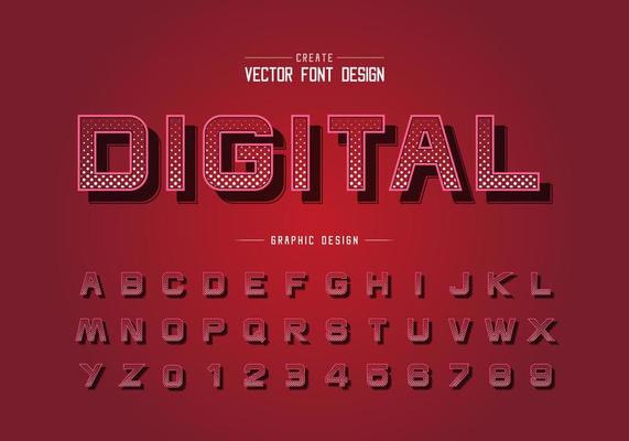Halftone circle font and alphabet vector, Digital design typeface letter and number