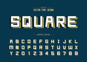 Font and alphabet vector, Square typeface letter and number design, Graphic text on background vector