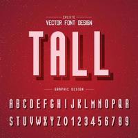 Font and alphabet vector, tall letter design and graphic text on red background vector