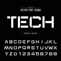 Tech Font and alphabet vector, Technology Design typeface letter and number, Graphic text on background vector