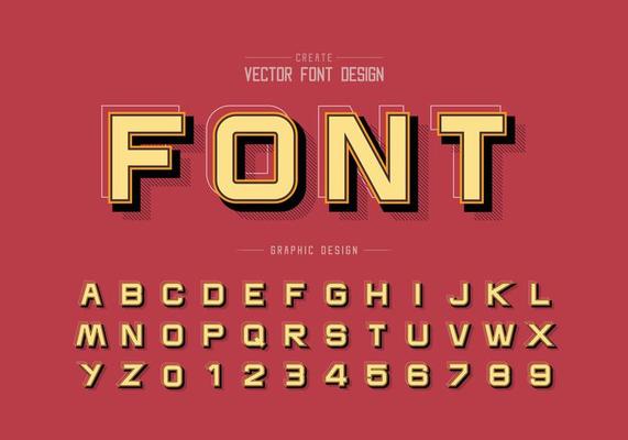 Shadow and line Font vector, Alphabet design typeface letter and number, Graphic text on background