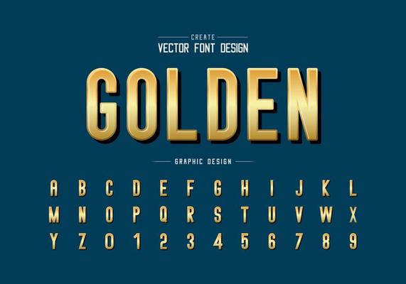 Gold font and alphabet vector, Golden letter typeface and number design, Graphic text on background