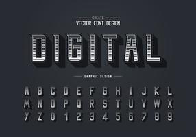 fuente de línea y vector alfabético, tipo de letra moderno digital y diseño de números de letras