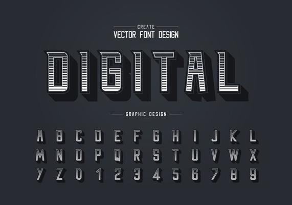 Line font and alphabet vector, Digital modern typeface and letter number design