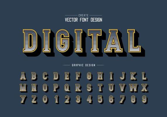 Line font and alphabet vector, Digital writing style typeface letter and number design