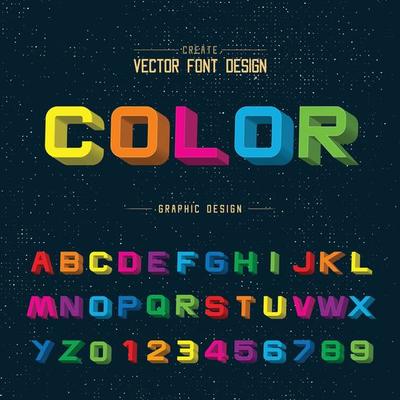 3D Font color and alphabet vector, Writing Design typeface letter, Script Graphic text on background