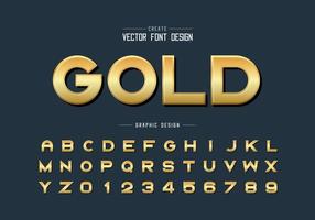 fuente de oro y vector alfabético, letra en negrita dorada y diseño de números