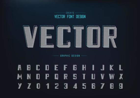 Pixel bold font and alphabet vector, typeface and number design, Graphic text on background