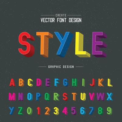 3D Font color and alphabet vector, Writing Style typeface letter design, Script graphic text on background