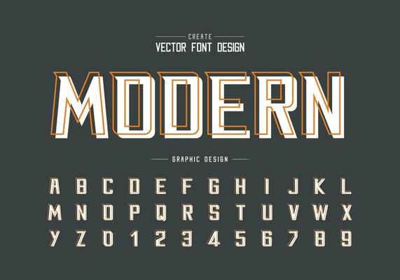Line font with white shadow and alphabet vector, Bold Modern Typeface and letter number design