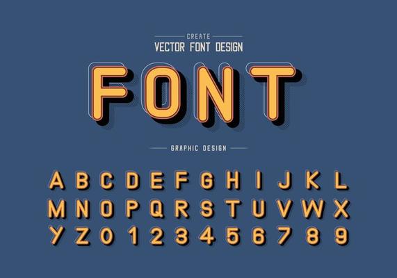 Shadow and line Font vector, Alphabet typeface letter and number design, Graphic text on background