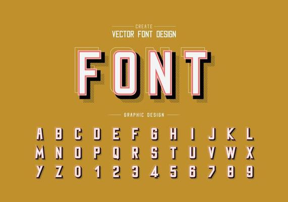 Shadow and line Font vector, Alphabet typeface and letter number design, Graphic text on background