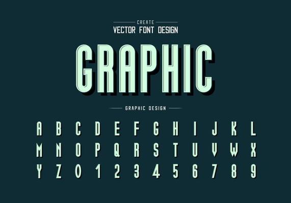 Black shadow font and alphabet vector, Tall typeface letter and number design