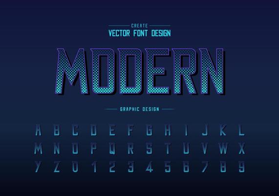 Halftone square font and alphabet vector, Digital modern Typeface and letter number design