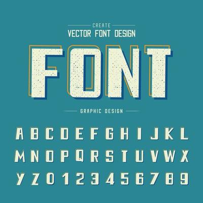 Texture font and grunge alphabet vector, Bold type and number design, Graphic text on blue background