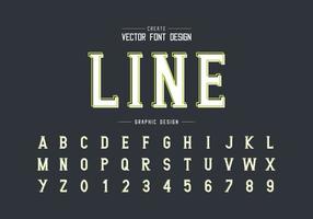 Line font with white shadow and alphabet vector, Writing style typeface letter and number design vector